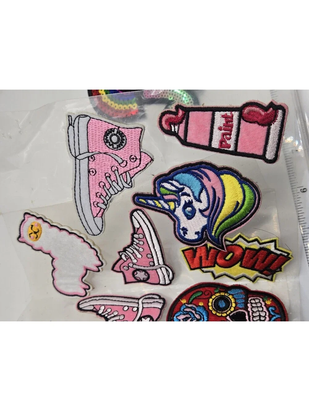 Lot of 11 Embroidered & Sequin Patches Alpaca Unicorn Skull Rainbow Shoe Y2K